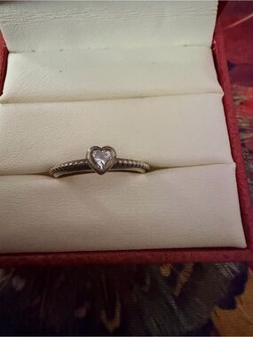 Pandora Silver Heart Ring with Clear Stone